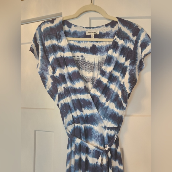 Monteau Los Angeles Tie Dye Midi Dress Sz M Wrap Tie High Low Bohemian Summer - Picture 2 of 6